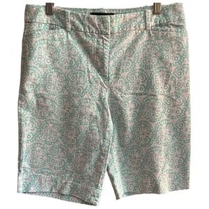 Talbots Teal Bermuda Shorts Pink Hint Medallion Print‎ Cotton Blend Womens Sz 2